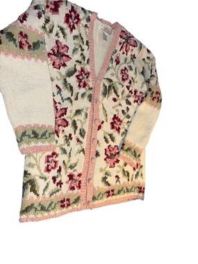 Pink Floral Knit Cardigan Sweater vintage sz small ramie/cotton